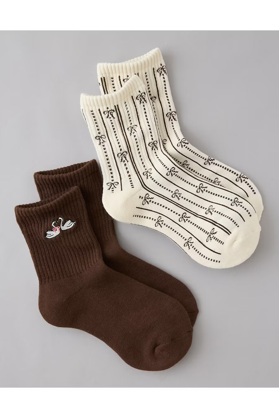 AE Valentine's Day Cropped Crew Socks 2-Pack Women's Iced Mocha One Size | American Eagle Outfitters (US & CA)