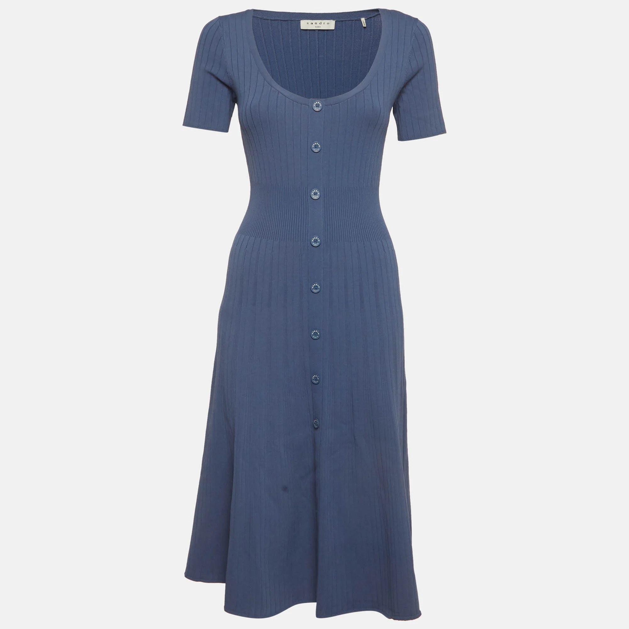 Sandro Blue Rib Knit Midi Dress | Shop Simon