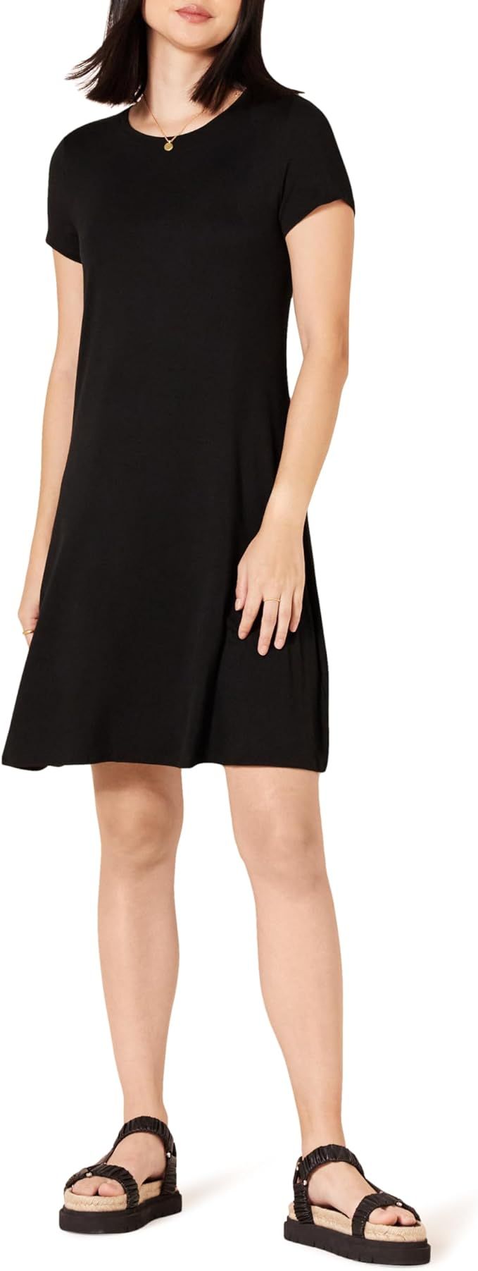 Amazon Essentials Women's Short-Sleeve Scoop Neck Swing Dress (Available in Plus Size) | Amazon (US)