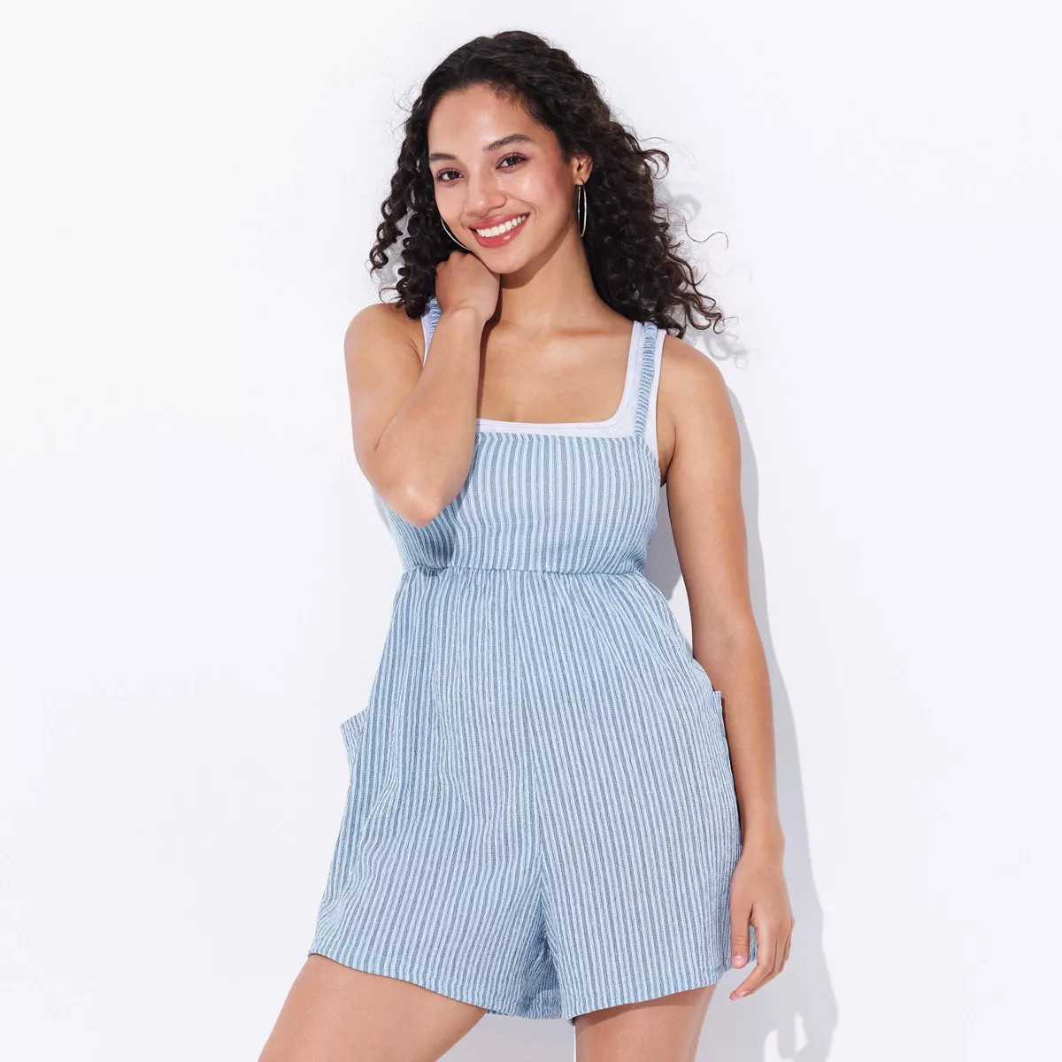 Women's Patch Pockets Mini Romper - Wild Fable\u2122 Blue Striped S | Target