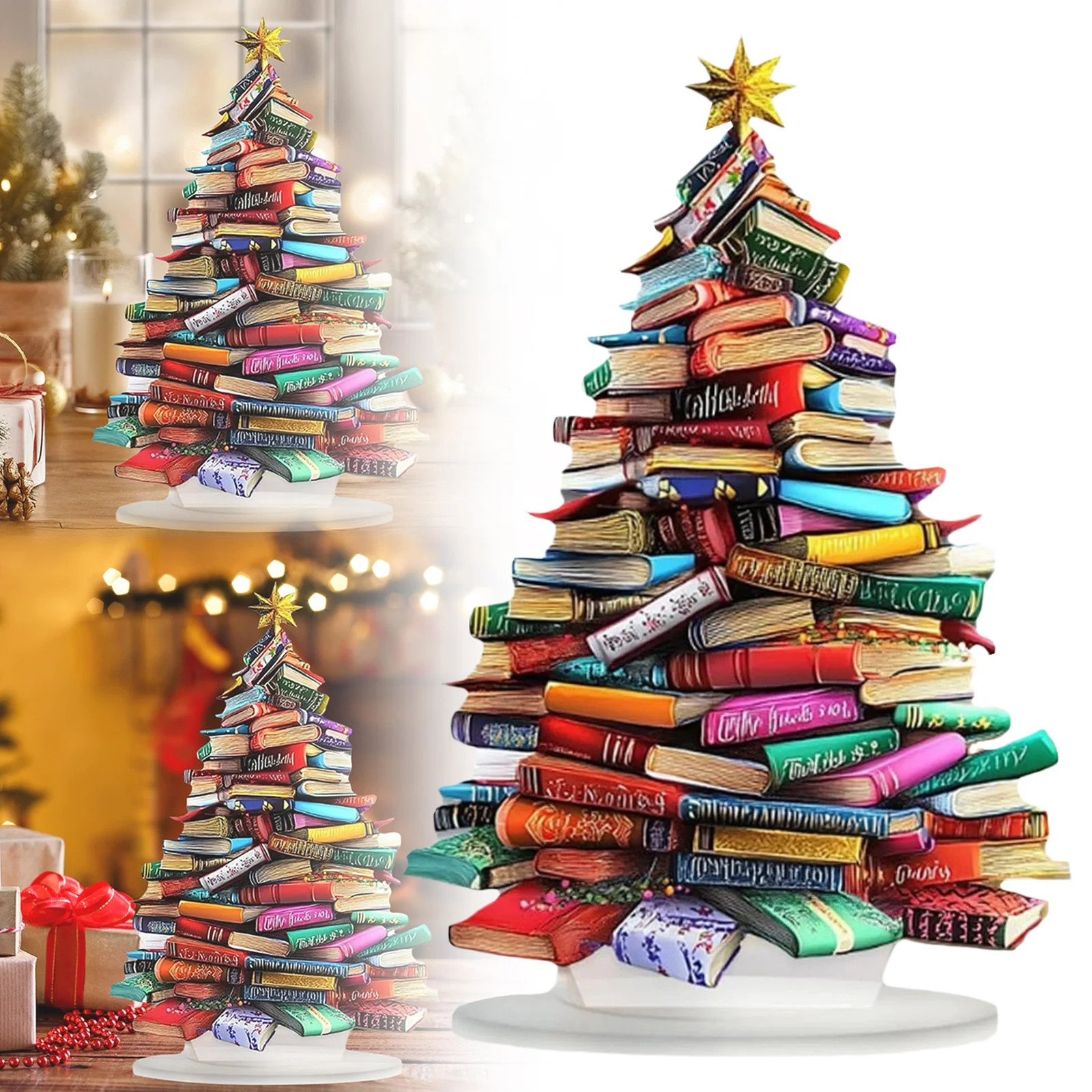 Noothes 10 inch Literary Acrylic Christmas Tree - Book Stack Tabletop Centerpiece with 2D Printed... | Walmart (US)