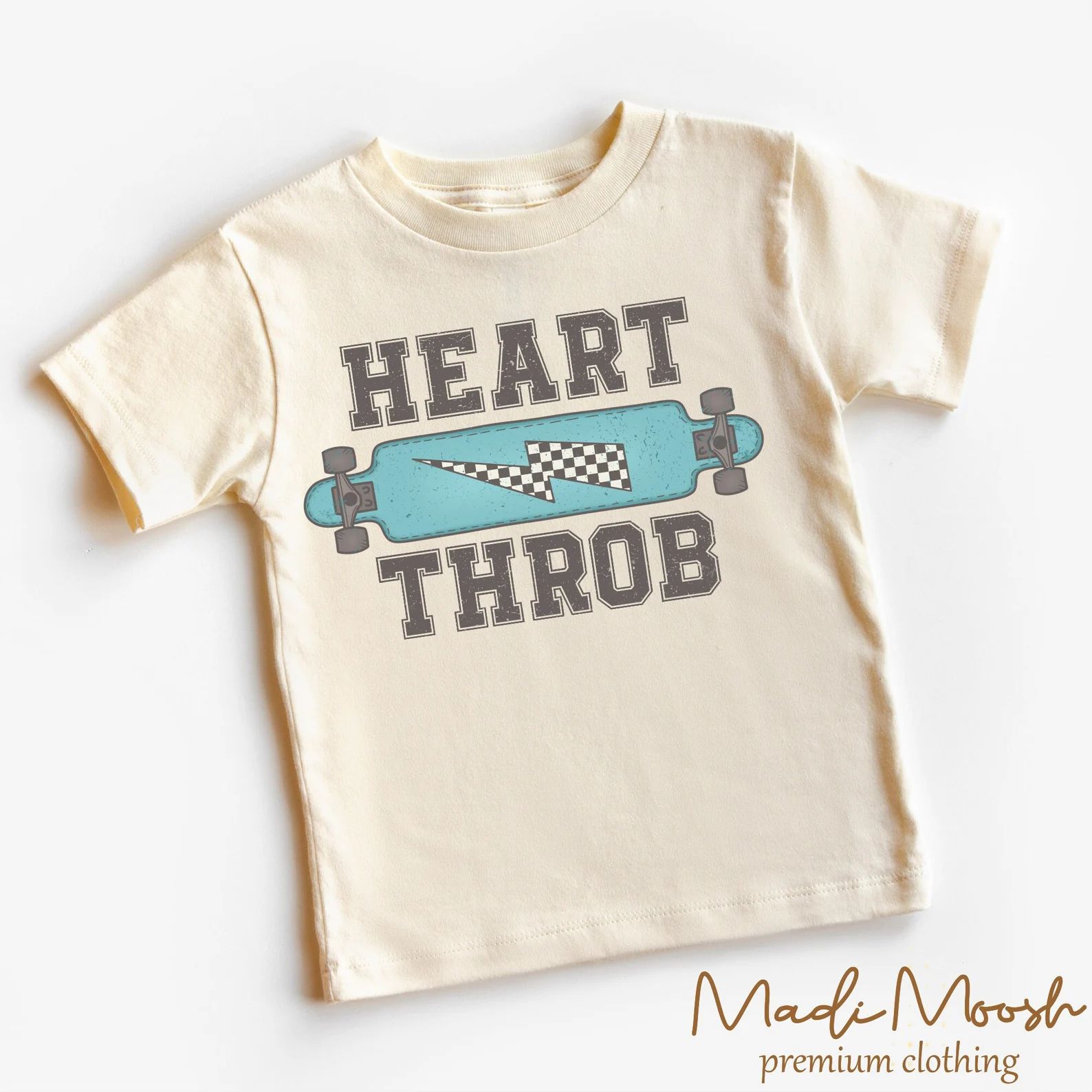 Heart Throb Valentine Kids Shirt - Retro Skateboard Valentine's Day Toddler Tee - Natural Kids Sh... | Etsy (US)