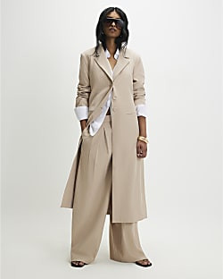 Cream Striped Oversized Duster Coat | River Island UK & IE