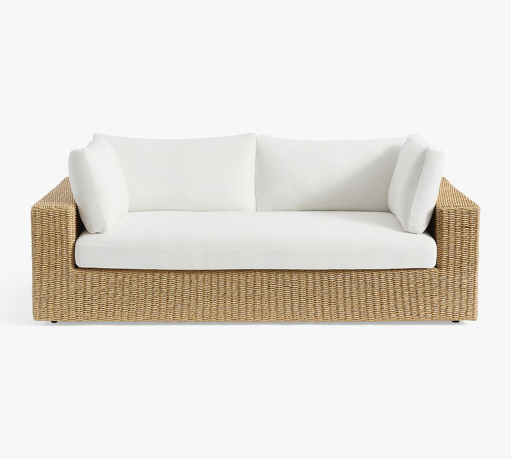 Kostas Wicker 88"" Outdoor Sofa, Sand | Pottery Barn (US)
