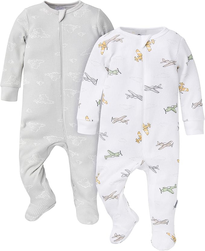 Gerber Unisex Baby 2-pack 2-way Zip Thermal Footed Sleep 'N Play | Amazon (US)