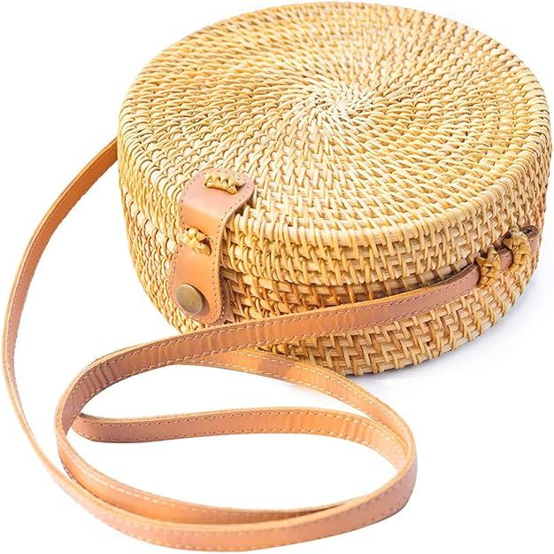 Bamboo Handbag Tote Bag by Handmade Straw Bag for Women Natural Basket Bag for Summer Beach … | Amazon (US)