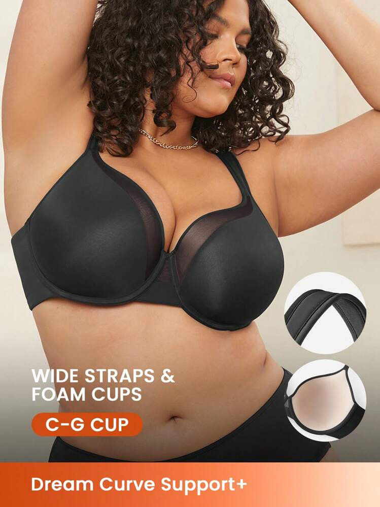 LUVLETTE Reggiseno Basic Nero Con Ampi Sostegni, Coppe Modellanti E Copertura Totale, Con Ferretto Per Un Effetto Push-Up | SHEIN