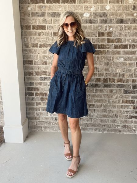Walmart does it again with this perfect denim dress under $30. This comes in four patterns love the flutter sleeves and pockets wearing size small. 

#LTKFindsUnder50 #LTKStyleTip #LTKWorkwear
