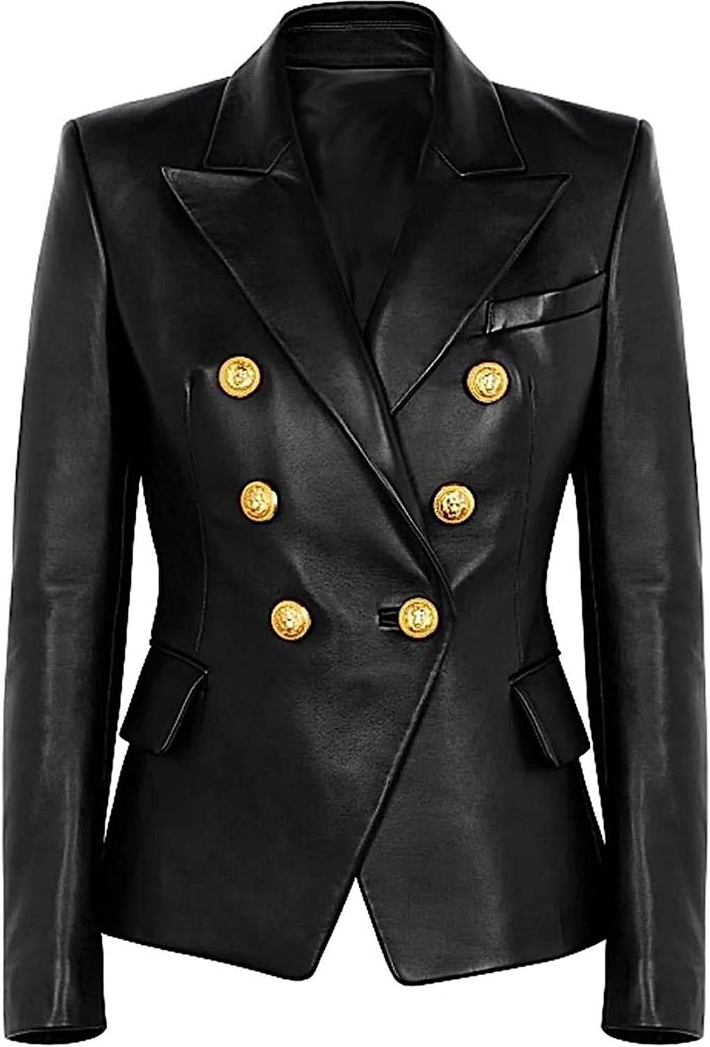 Luis Leather Genuine Lambskin Leather Black Women’s Single Button Blazer with Full Sleeves Suit... | Walmart (US)