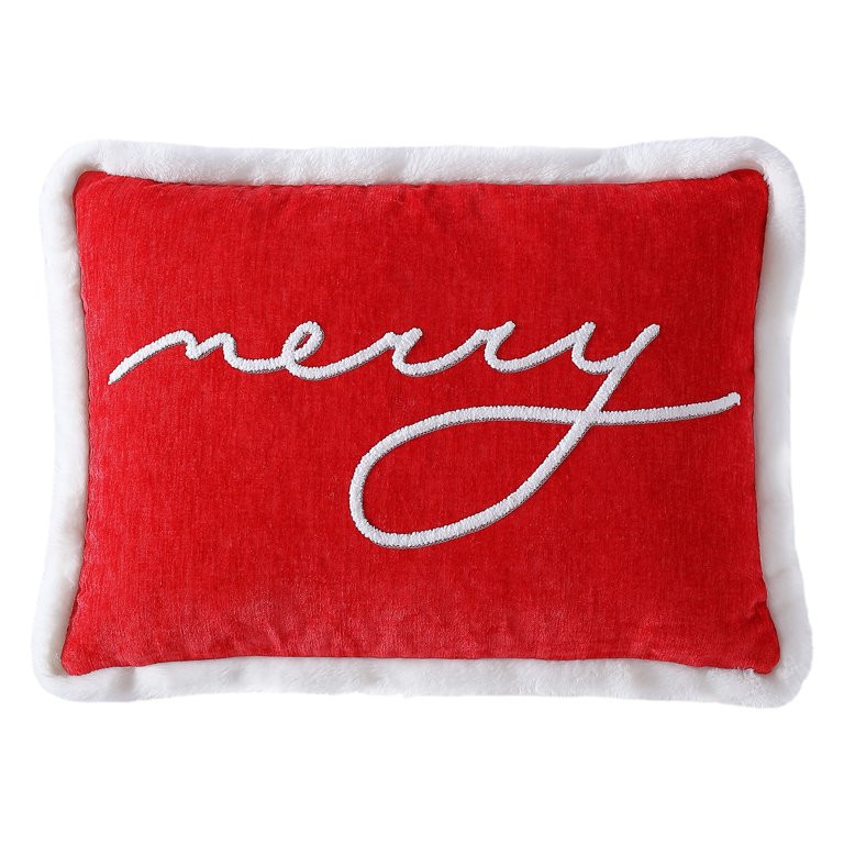 Mainstays, Merry Oblong Decorative Throw Pillow, Red, 14" x 20", Oblong, 1 Pack | Walmart (US)