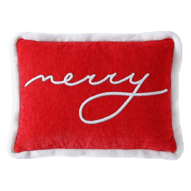 Mainstays, Merry Oblong Decorative Throw Pillow, Red, 14" x 20", Oblong, 1 Pack - Walmart.com | Walmart (US)