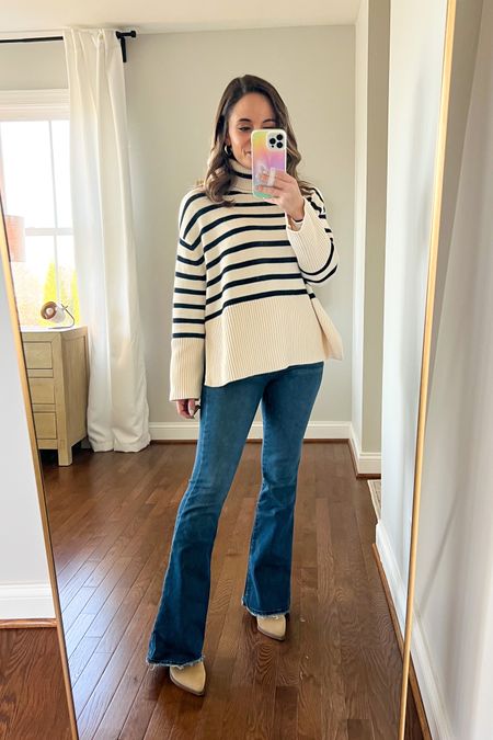 Wearing today 

Sweater petite xs 
Jeans 00 short 
Boots size up 1/2 size 