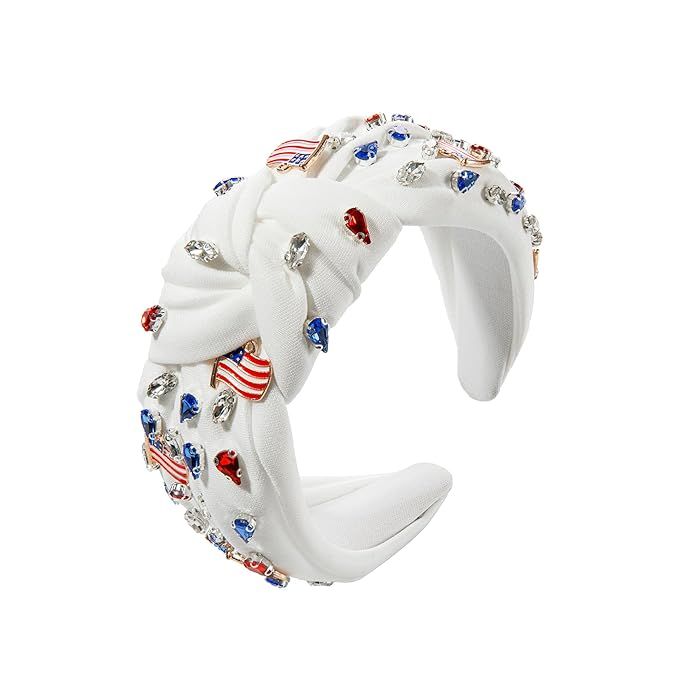 4th of July American Flag Rhinestone Headband for Women Red White Blue Crystal Top Knottted Headb... | Amazon (US)