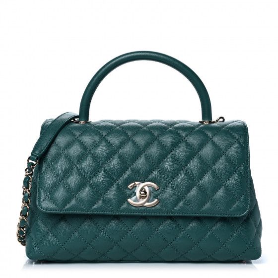 CHANEL Caviar Quilted Small Coco Handle Flap Green | Fashionphile