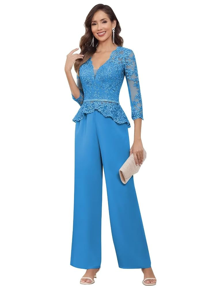 2 Pieces Sequin Lace Mother of The Bride Pant Suits for Women Dressy Chiffon Wedding Formal Outfi... | Amazon (US)