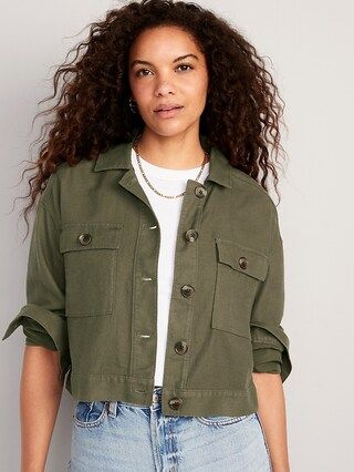 Linen-Blend Cropped Utility Jacket for Women | Old Navy (US)