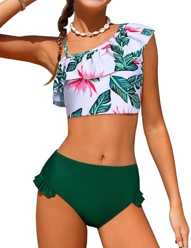 Arshiner Girls Two Piece Swimsuit Ruffles Flounce Printed Bikini Set Swimwear Girl Bathing Suits Swim Suits for Girls 10-12 Years Old | Amazon (US)
