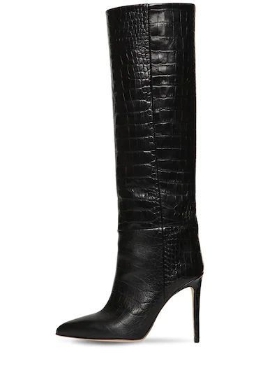 105mm Croc embossed leather tall boots | Luisaviaroma