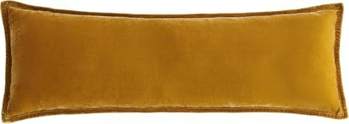 HiEnd Accents Stella Faux Silk Velvet Lumbar Pillow, 14x42 inch, Saffron, Romantic Western Modern... | Amazon (US)