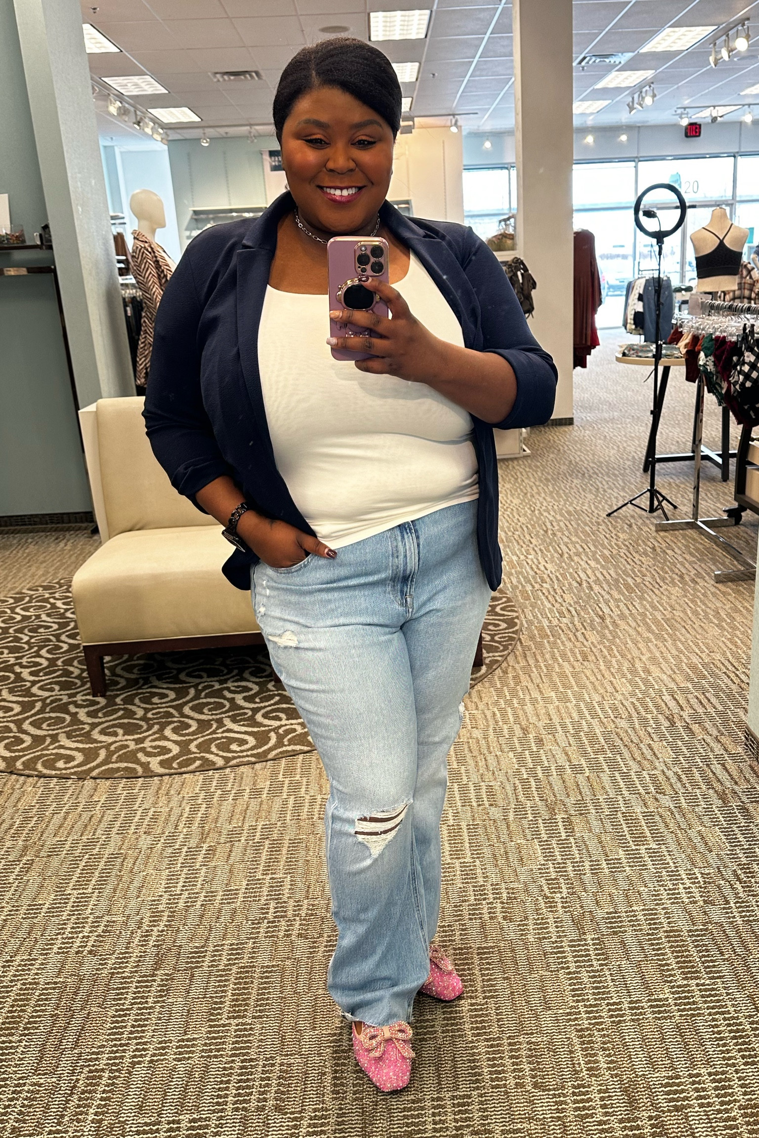 Dressy casual | Goldie blues | navy blazer | pink mules

#LTKshoecrush #LTKplussize #LTKstyletip