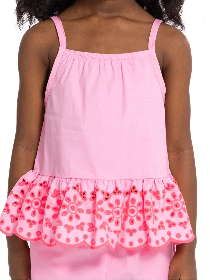 Wonder Nation Toddler Girls Scalloped Tank Top and Matching Shorts Set, 2-Piece, Sizes 12M-5T | Walmart (US)