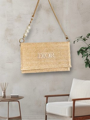 NIB Dior Beauty Raffia Straw Pouch Bag w/ converted Unbranded Chain Novelty GWP | eBay US