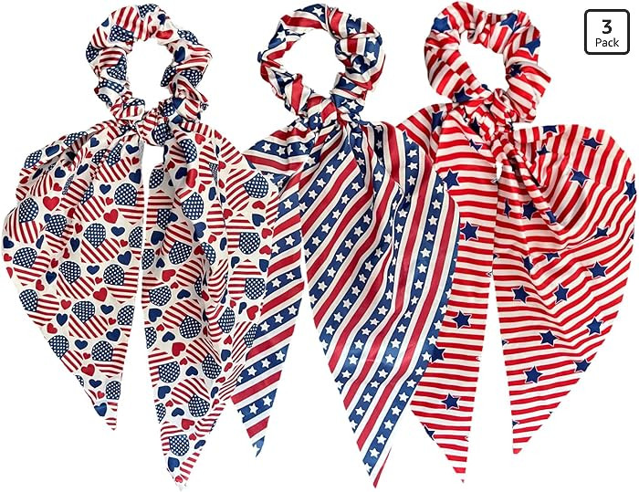 American Flag Hair Scrunchies for Women Patriotic Ribbon Hairtie Independence Day Party Supplies ... | Amazon (US)