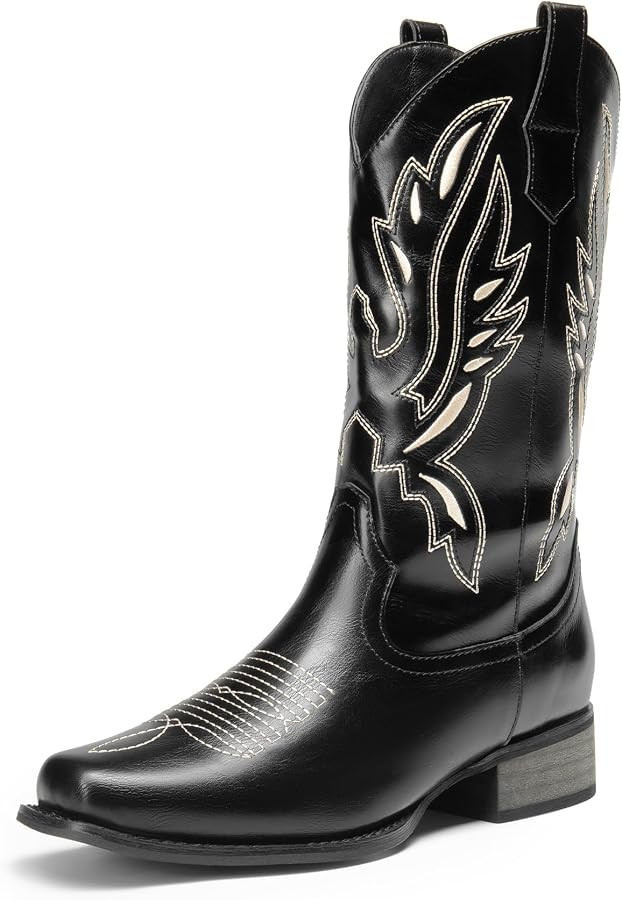 DREAM PAIRS Women's Cowboy Boots Mid Calf Cowgirl Boots Embroidery Stitched Square Toe Western Bo... | Amazon (US)