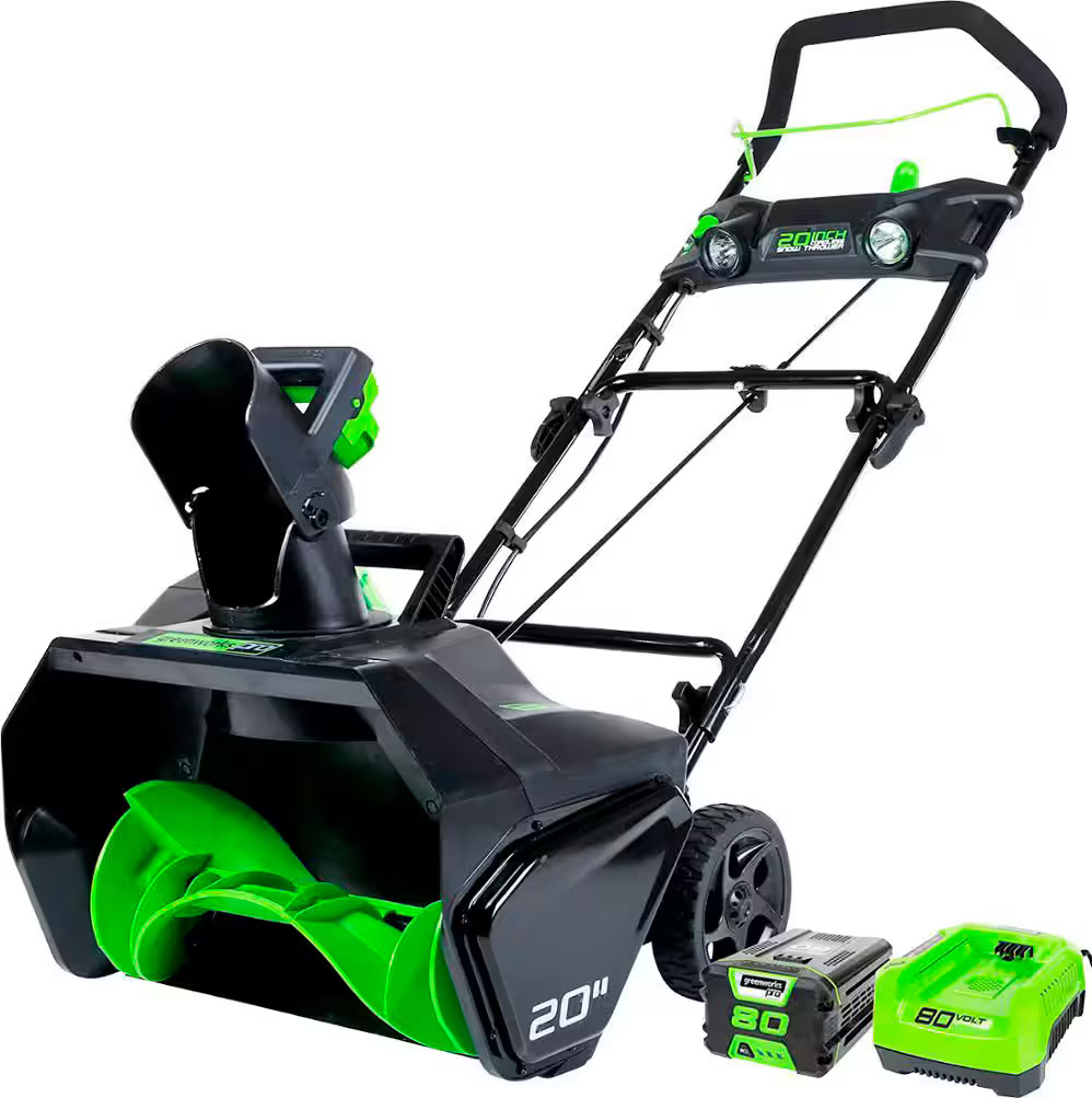 Greenworks 80V 20” Cordless Brushless Snow Blower with 4.0 Ah Battery and Rapid Charger Green 2... | Best Buy U.S.