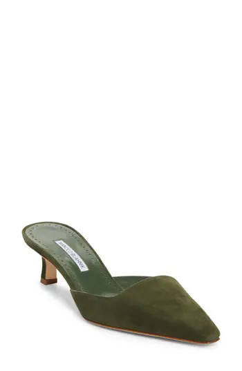 Manolo Blahnik Moiramu Pointed Toe Kitten Heel Mule in Dark Khaki at Nordstrom Rack, Size 6Us / 36Eu | Nordstrom Rack