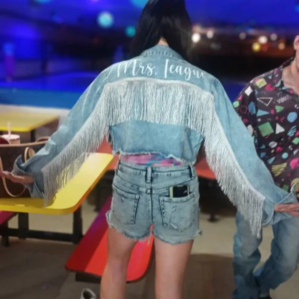 Blue Fringe Jean Jacket, Custom Denim Jacket, Personalized Denim Jacket, Bridal Denim Jacket, Bri... | Etsy (US)