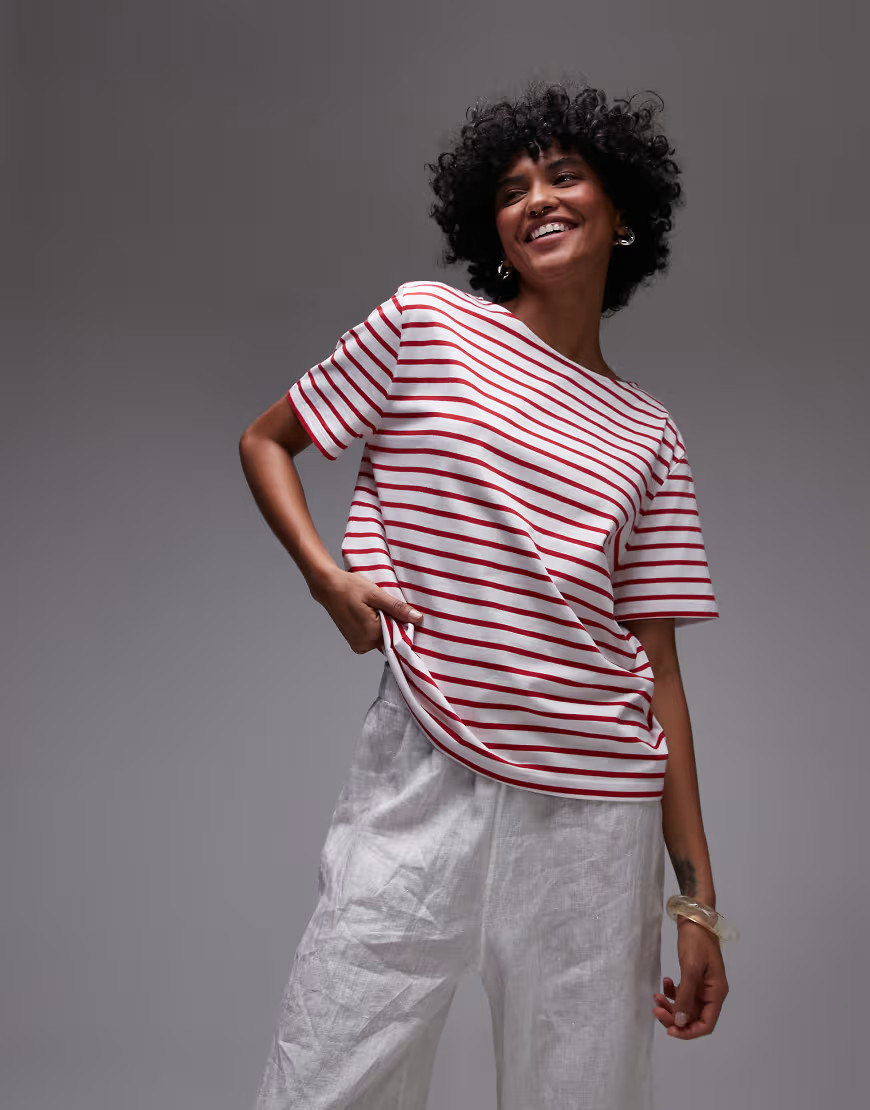 & Other Stories relaxed short sleeve t-shirt top in red and white stripes-Multi | ASOS (Global)