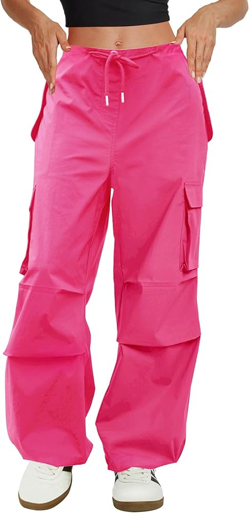Cargo Pants Women Low Waisted Parachute Pants with Pockets Loose Baggy Hiking Pants Y2K Clothes | Amazon (US)