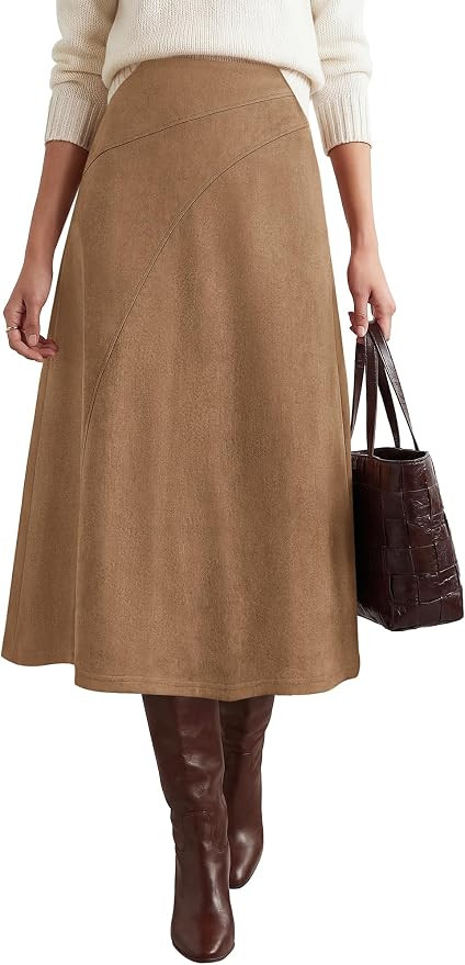 BTFBM Women Faux Suede Midi Long Skirt Fall Fashion 2026 | High Waisted Skirts For Women Trendy, ... | Amazon (US)