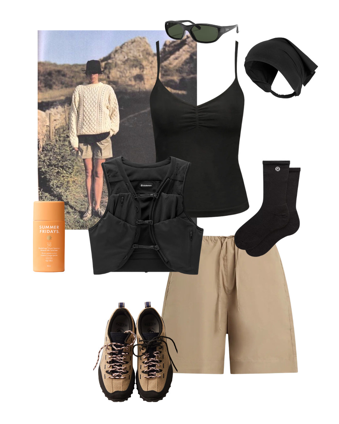 90's Hiking Mood 
| LESET Carpenter Shorts | Tala Sculpt Top | Running Vest | Head Scarf | Summer Fridays SPF 

 #LTKuk #LTKsummer #LTKeurope