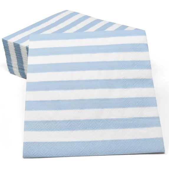 Gift Boutique Striped Cocktail Napkins, Light Blue & White, 100 Count, 2-Ply Disposable Beverage ... | Walmart (US)