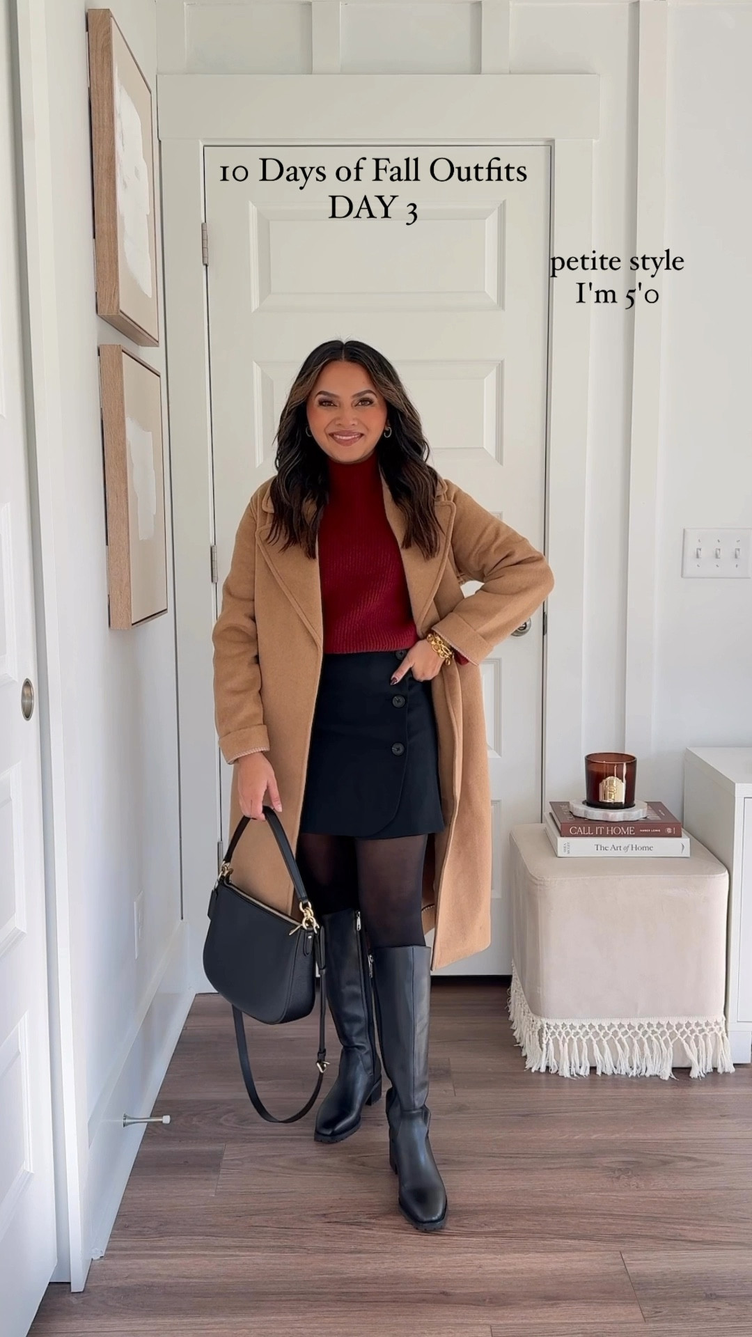 Camel wool trench coat size XXS TTS - sized down a size since this is in regular sizing
Red Crimson sweater size XXS TTS 
Black mini skirt size 2 TTS - a little room in the waist but good for tucking in sweaters 
Black tights size small TTS 
Waterproof black boots size 5.5 TTS
Lip gloss shade rose taupe 
Bracelets size small 

Fall outfits 
Fall style 
Fall fashion 
Abercrombie 
Casual Outfit 


#LTKSeasonal #LTKHoliday #LTKStyleTip