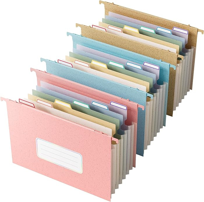 Wheat Straw Expanding Hanging File Folders, 3 Color File Organizer, 1.2" Accordion Pockets, Large... | Amazon (US)