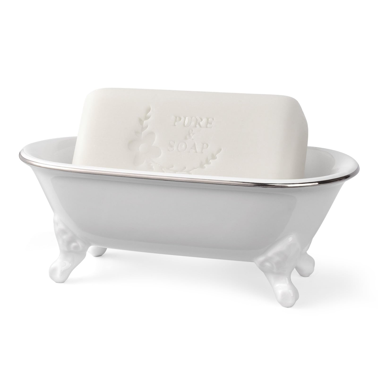6.5" Ceramic Mini Decorative Clawfoot Bathtub Bar Soap Dish, Kitchen Sponge Holder and Shower Tra... | Amazon (US)