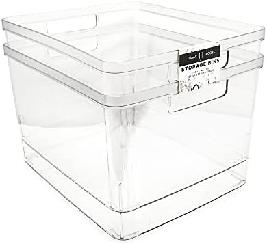 Isaac Jacobs 2-Pack Extra-Large Clear Storage Bins (11.5” L x 14” W x 9” H) w/Cutout Handle... | Amazon (US)