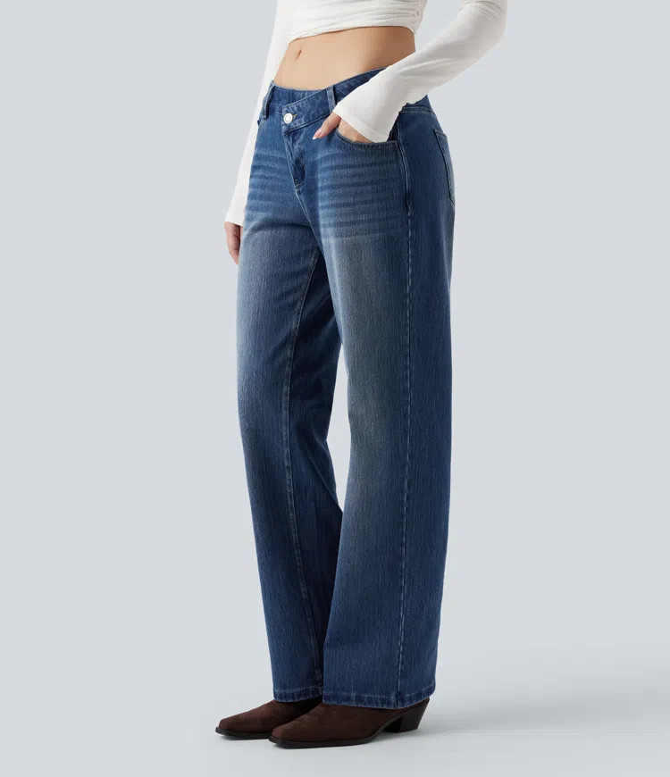 Halara Flex\u2122 Asymmetric Low Rise Straight Leg Casual Jeans with Pockets | HALARA