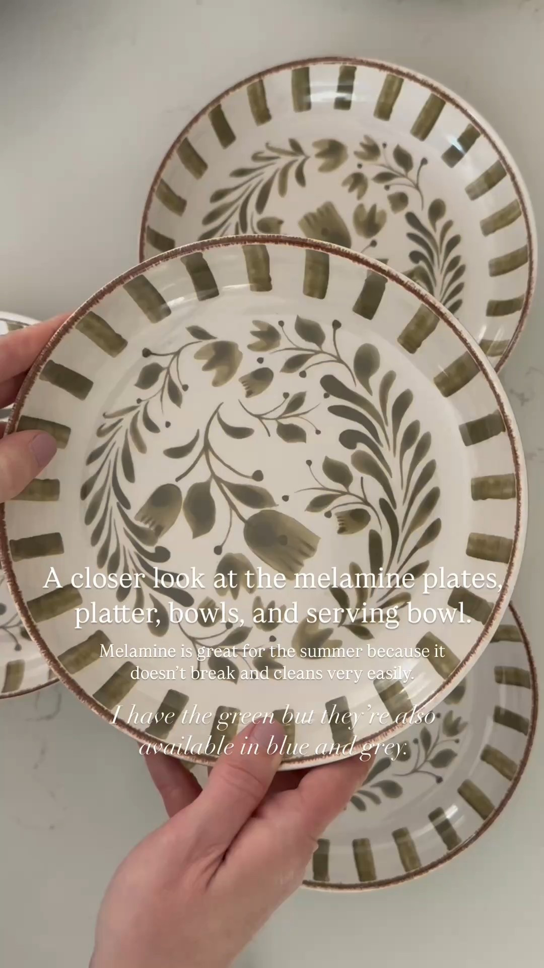 A closer look at the melamine plates, platter, bowls, and serving bowl. I love melamine in the summer because it doesn’t break and cleans so easily. 

#LTKWatchNow #LTKFindsUnder50 #LTKHome