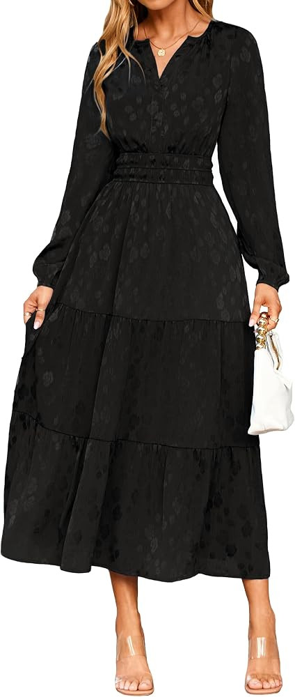 Simplee Womens Casual Long Sleeve Dress Fall Elegant Wedding Guest V-Neck Maxi Floral Dresses 202... | Amazon (US)