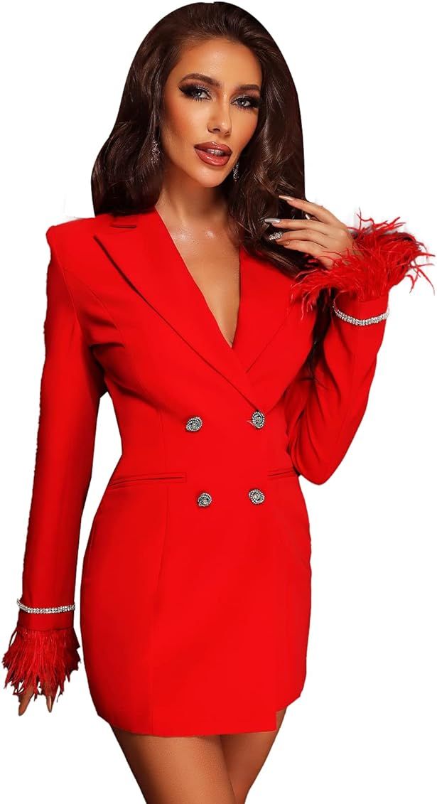 Deep V Womens Blazer Open Front Blazer Long Sleeve Blazer Dress Cocktail Dress Party Dress Homeco... | Amazon (US)
