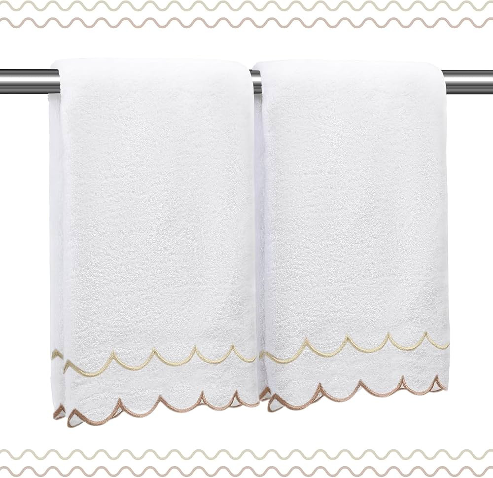 2 Pcs Coquette Bow 100% Cotton Hand Towels for Bathroom Scalloped Hand Towels 16 * 27 Inch Embroi... | Amazon (US)
