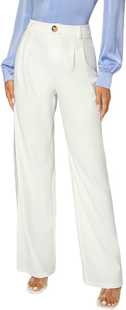 Floerns Women's Elegant High Waist Straight Leg Casual Long Pants with Pocket | Amazon (US)