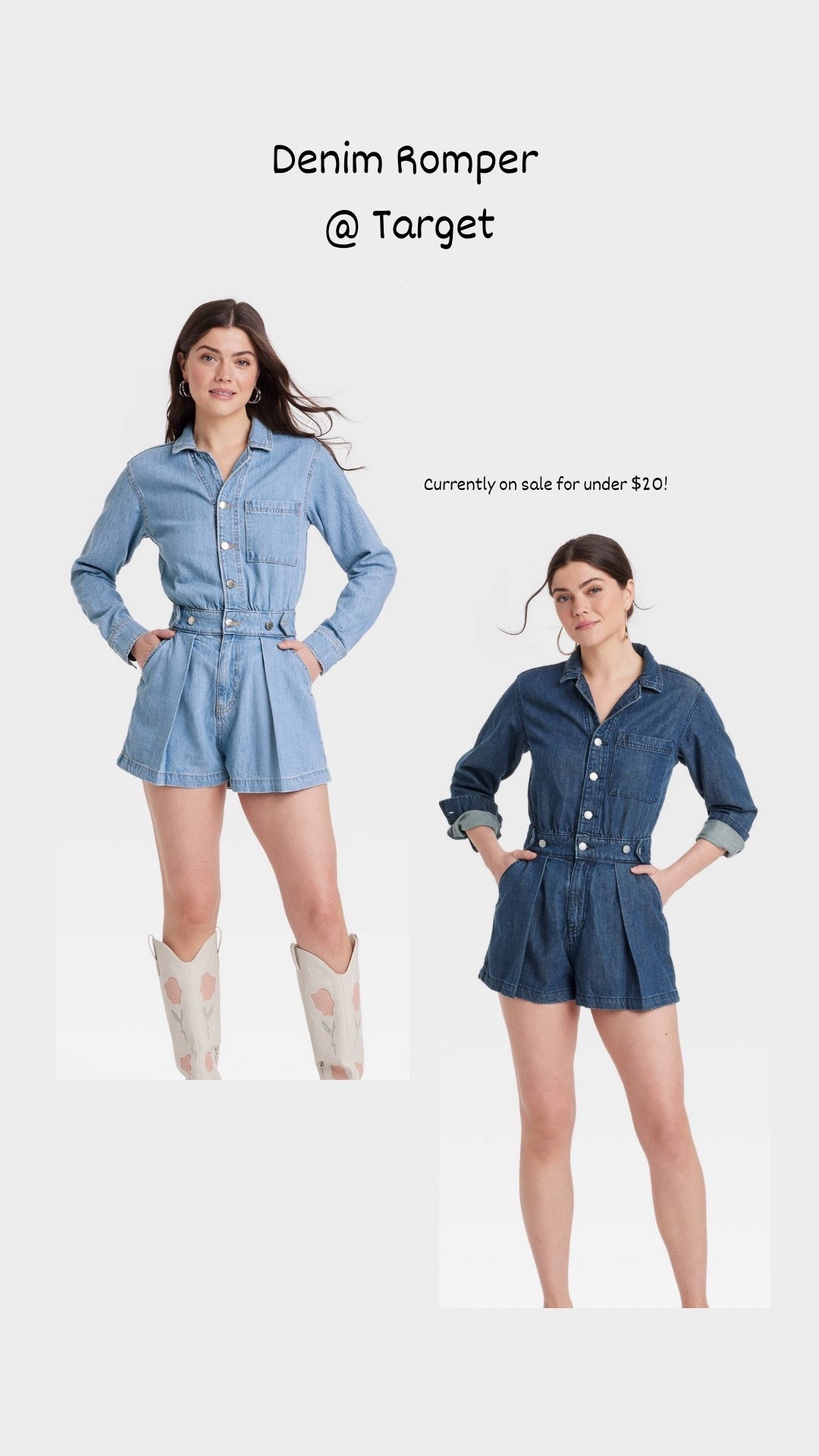 Denim long sleeve romper on sale for under $20! Perfect for fall country concerts, pumpkin patch or a hayride! Pairs well with cowboy boots! 

#LTKFallSale #LTKStyleTip #LTKFindsUnder50