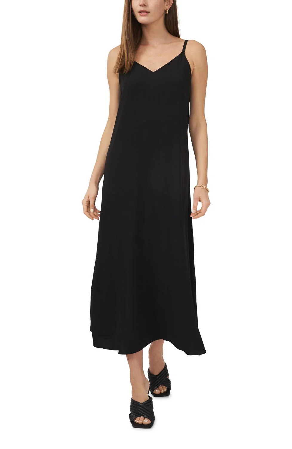Vince Camuto Women's Sleeveless V Neck Rumple Twill Maxi Dress in Rich Black XL Lord & Taylor | Lord & Taylor