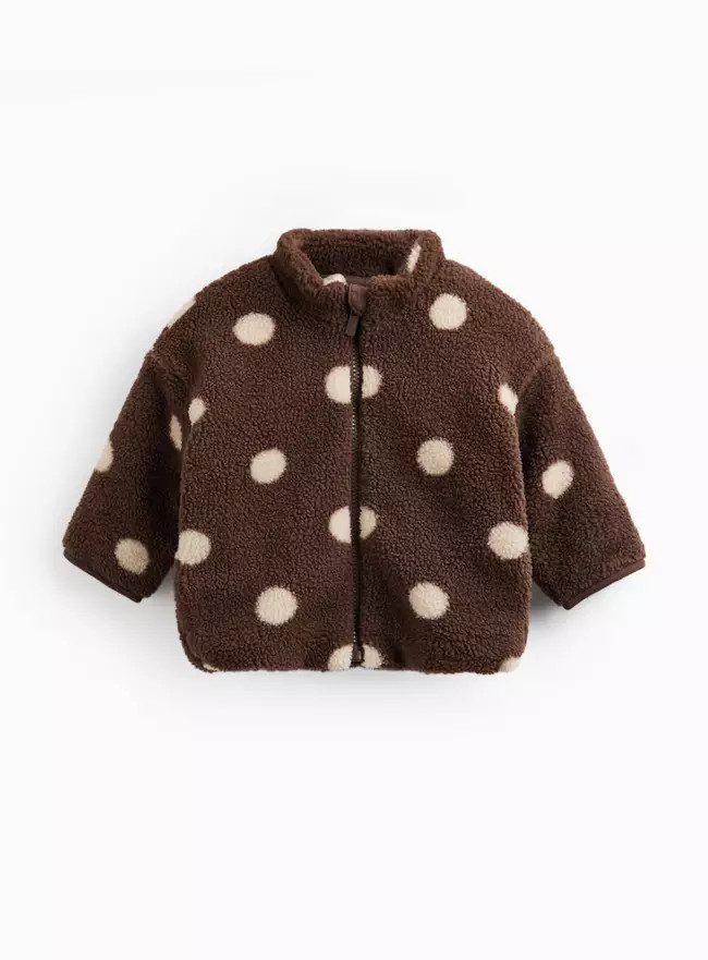 Buy Brown Polka Dot Print Borg Jacket Up to 3 mths | Coats and pramsuits | Tu | Tu Clothing