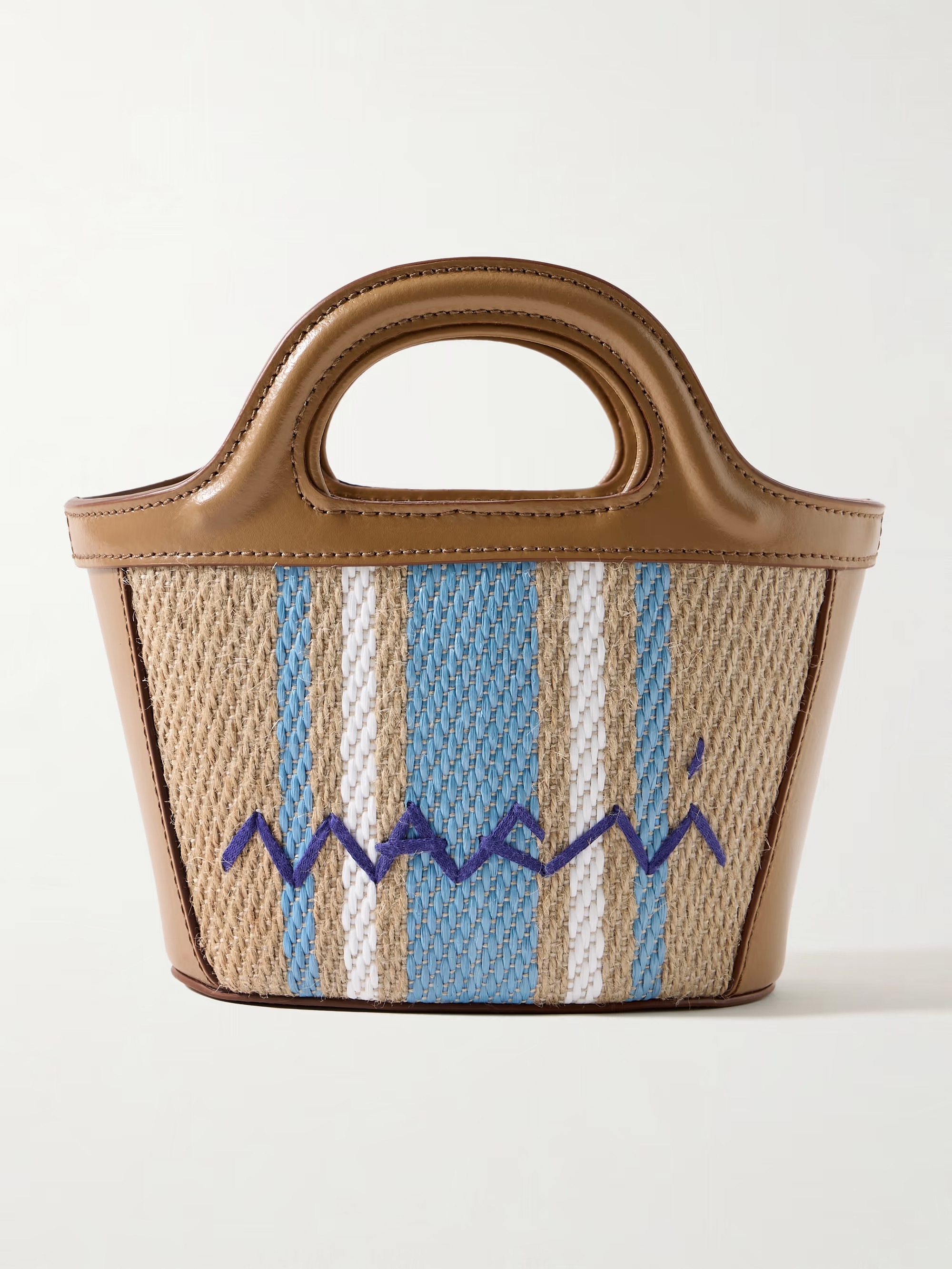 Tropicalia micro leather and embroidered striped faux raffia tote | NET-A-PORTER (US)